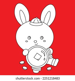 Cute Happy Rabbit Chinese New Year 2023 Digital Stamp