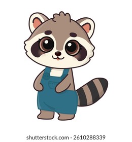Cute happy raccoon. Cartoon character for greeting card, invitation, stickers. Vector illustration. Isolated on white background