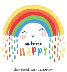 Cute Happy Rainbow Illustration.