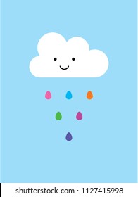 cute happy raining cloud vector. cute rain cloud cartoon vector.