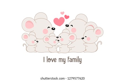 Cute happy rat family say "I love my family". 