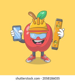 Cute Happy Red Apple Cartoon Vector Illustration. Fruit Mascot Character Concept Isolated Premium Vector