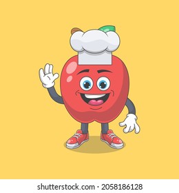 Cute Happy Red Apple Chef Cartoon Vektorgrafik. Obstmascot-Zeichenkonzept einzeln auf Premium-Vektorgrafik