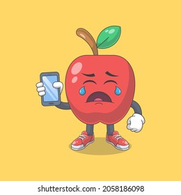 Cute Feliz Grito De Manzana Roja Con Ilustración Del Vector De Caricatura Telefónica. Concepto de carácter mascota de frutas Vector premium aislado