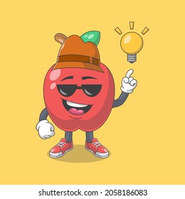 Cute Happy Red Apple Detective Cartoon Vector Illustration. Fruit Mascot Character Concept Isolated Premium Vector