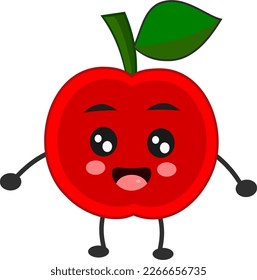 La manzana roja es dulce y feliz.  manzana alegre aislada en un fondo blanco.