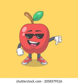 Cute Happy Red Apple Thumbs Down Cartoon Vector Illustration. Fruit Mascot Character Concept Isolated Premium Vector