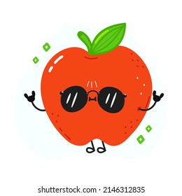 Cute happy red apple. Vector hand drawn doodle style cartoon character illustration icon design. Card with cute happy red apple emoji,child,baby,adorable,kids,eat,cartoon,food,nature, character