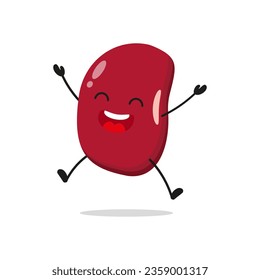 Carácter alegre de frijol rojo. Divertido emoticono de caricatura de judías de salto en estilo plano. ilustración vectorial de frijol rojo