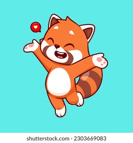 Ilustración del icono del vector de dibujos animados Cute Happy Red Panda. Concepto de icono de la naturaleza animal Vector Premium aislado. Estilo de dibujo plano