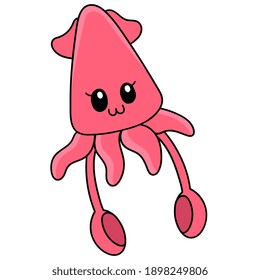cute happy red squid kawaii cartoon, doodle draw kawaii. vector illustration art
