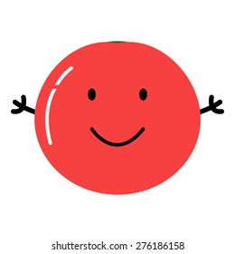 Cute happy red tomato isolated icon. Flat style vector illustration. 