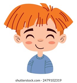 Cute happy red-haired boy on white background isolated. Trendy anime style. T-shirt print for kids