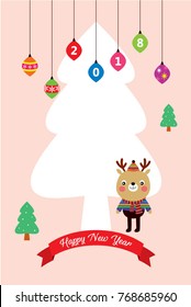 cute happy reindeer new year greeting card vector
