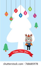 cute happy reindeer new year greeting card vector