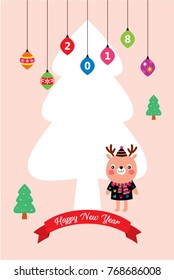 cute happy reindeer new year greeting card vector