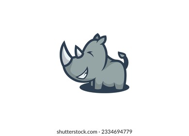 cute happy rhino vector template logo design