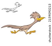 Cute Happy Roadrunner Bird Running Fast with Black and White Line Art Drawing, Bird, Vector Character Illustration, Outline Cartoon Mascot Logo in Isolated White Background.