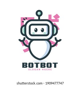 Cute happy robot face avatar. Chat bot vector icon in simple modern flat style.
