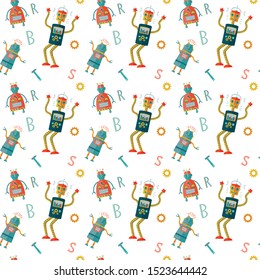 Cute and happy robots vector illustration suitable for various kids’ products from paper products to mugs and tumblers, and even patterns for bed linen  