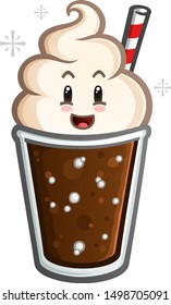 A Cute Happy Root Beer Float Cartoon Character With A Red And White Striped Straw Ready For A Sweet Dessert