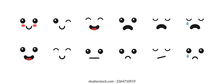 Cute happy and sad emoji emotions - design element for your object. Face expression collection.