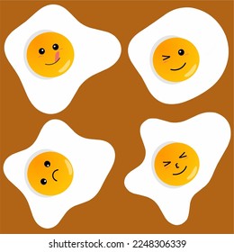 Cute happy and sad expression fried egg set. Vector cartoon character illustration. Breakfast, kids, food, morning, face expression, emoticon. Children, baby, kids egg concept.