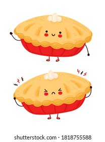 Cute happy   sad funny homemade pie  Isolated white background  Vector cartoon character hand drawn style illustration
