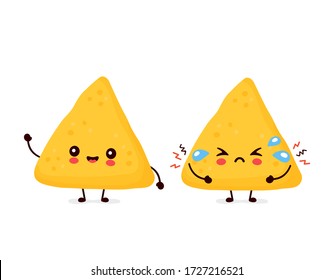 Cute happy and sad funny nachos. Vector cartoon character illustration icon design.Isolated on white background