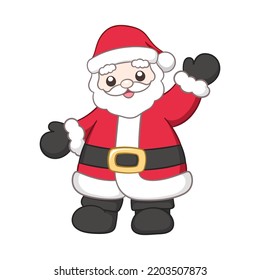 Cute happy Santa Claus waving cartoon illustration. Father Christmas, Kris Kringle, Saint Nick. Winter Christmas theme clip art.