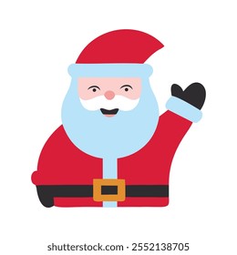 Cute happy Santa Claus waving cartoon illustration. Father Christmas, Kris Kringle, Saint Nick. Winter Christmas theme clip art.