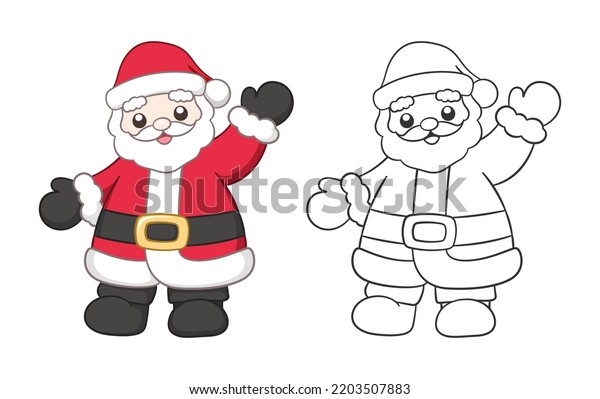 Cute Happy Santa Claus Waving Outline Stock Vector (Royalty Free ...