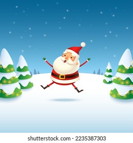 Cute and happy Santa Claus - winter landscape vector illustration