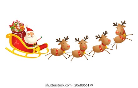 Santa sleigh lindo y feliz con regalos celebran fiestas navideñas - vectorial aislado