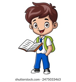 Cute happy school boy cartoon