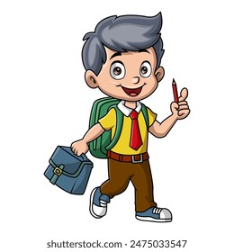 Cute happy school boy cartoon