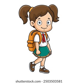 Cute happy school girl cartoon 