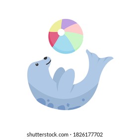 cute happy seal juggling ball for circus show entertainment vector illustration design	
