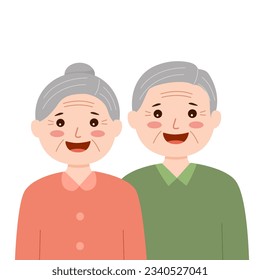 Cute happy senior couple in flat design on white background.