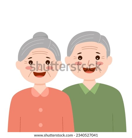 Cute happy senior couple in flat design on white background.