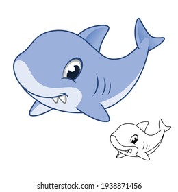 Cute Happy Shark Inflatable Ride On Bouncer with Line Art Drawing, Aquatic and Marine Life, Vector Character Illustration Mascot Logo in Isolated White Background.