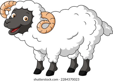 Cute happy sheep cartoon isolated on white background