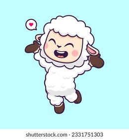 Cute Happy Sheep Dancing Cartoon Vector Icon Illustration. Animal Nature Icon Concept Isolated Premium Vector. Flat Cartoon Style