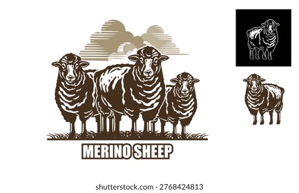 cute and happy sheep logo, silhouette of healthy rams standing in farm vector illustrations