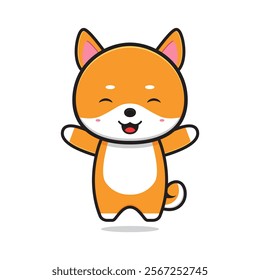 Cute happy shiba character cartoon icon illustration. Design isolated flat cartoon style