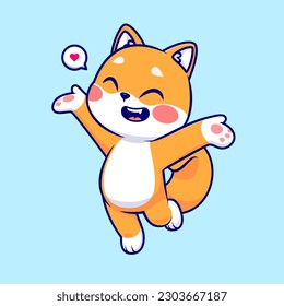 Cute Happy Shiba Inu Dog Cartoon Vector Icon Illustration. Animal Nature Icon Concept Isolated Premium Vector. Flat Cartoon Style