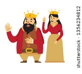 Cute happy simple king and queen cartoon design in red gold color