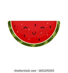 Cute happy slice of ripe watermelon. Vector illustration. White background.