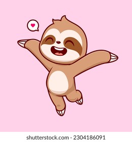 Cute Happy Sloth Cartoon Vector Icon Illustration. Animal Nature Icon Concept Isolated Premium Vector. Flat Cartoon Style