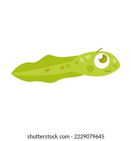 Cute happy small tadpole with tail character flat vector illustration. Funny drawings of green amphibian isolated on white background. Nature concept